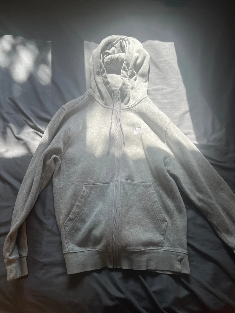 Nike Light Gray Zip Hoodie with Subtle Logo